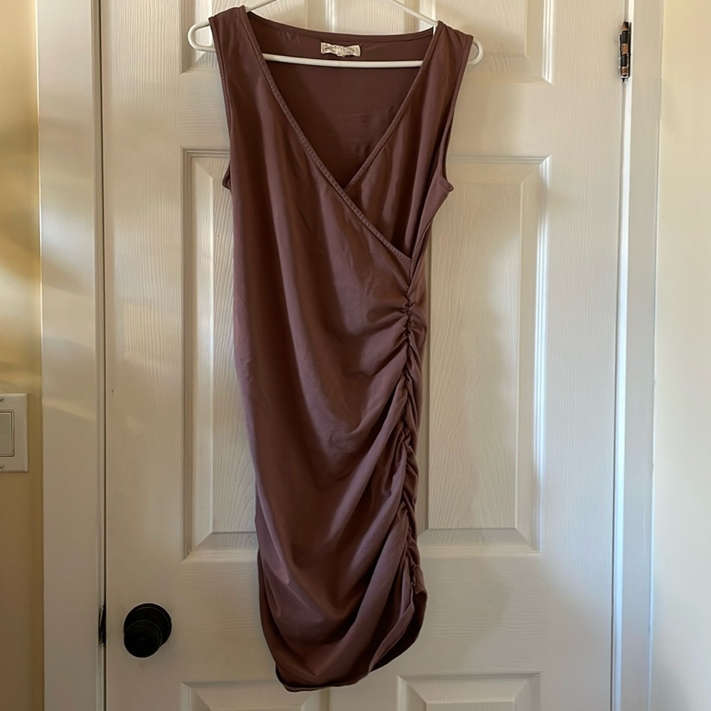 Synergy organic cotton dress ruched mauve sustainable